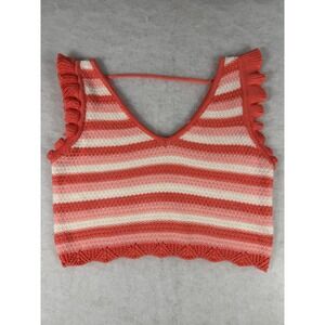 Madden NYC Crochet Crop Top Size L Ruffle Sleeve Knit Tank Summer Beachy Boho